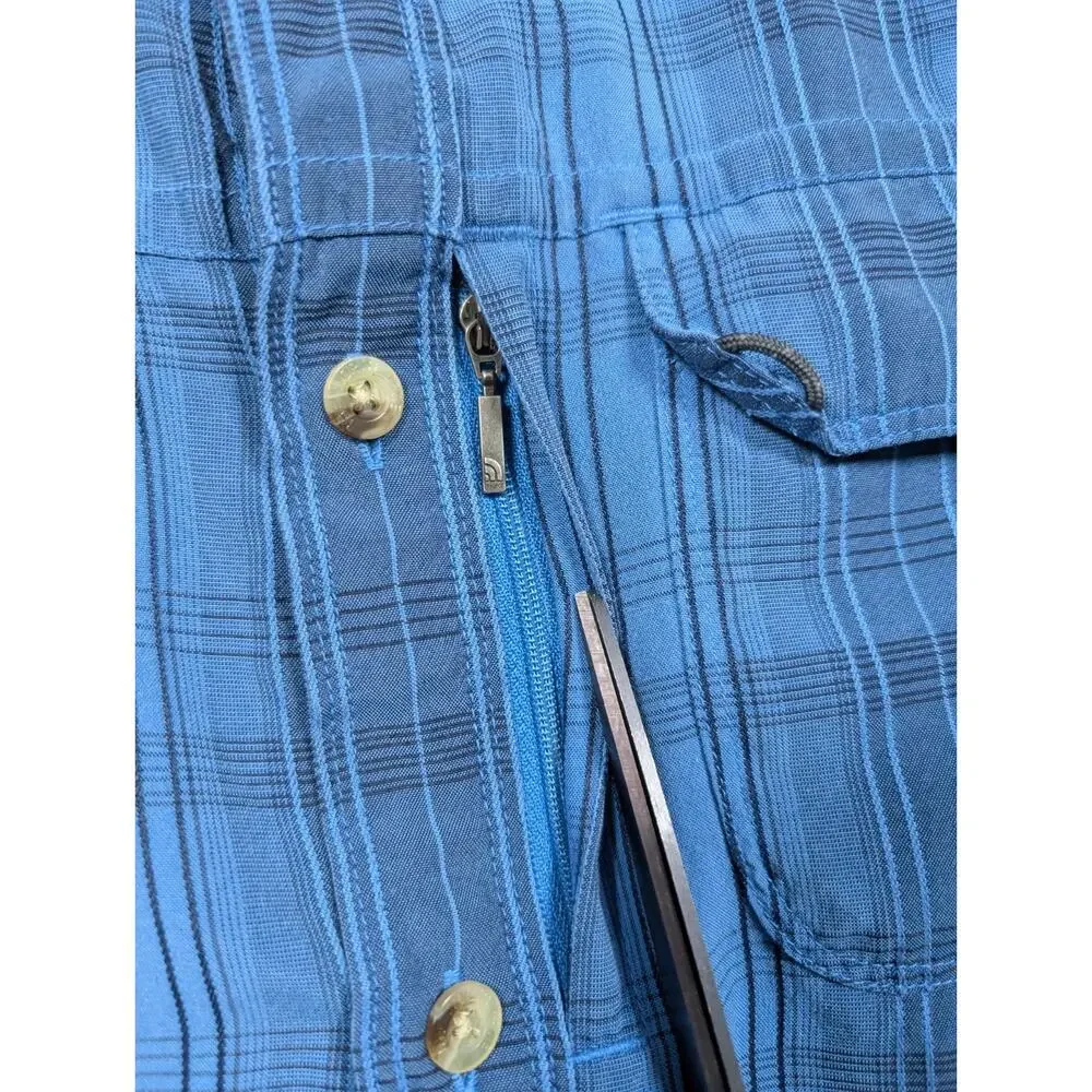 The North Face Button Up Shirt Men Large Blue Plaid Outdoor Hiking Casual Pocket